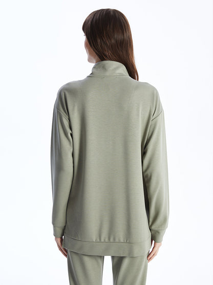 High Collar Plain Long Sleeve Women's Tunic