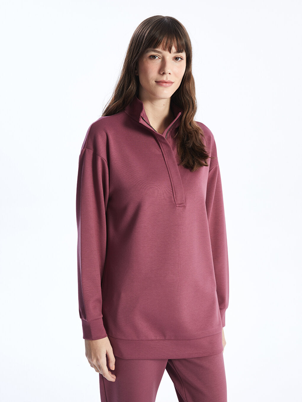 High Collar Plain Long Sleeve Women's Tunic