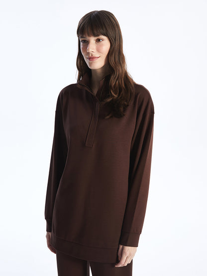 High Collar Plain Long Sleeve Women's Tunic