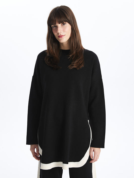 Crew Neck Plain Long Sleeve Oversize Women's Knitwear Tunic