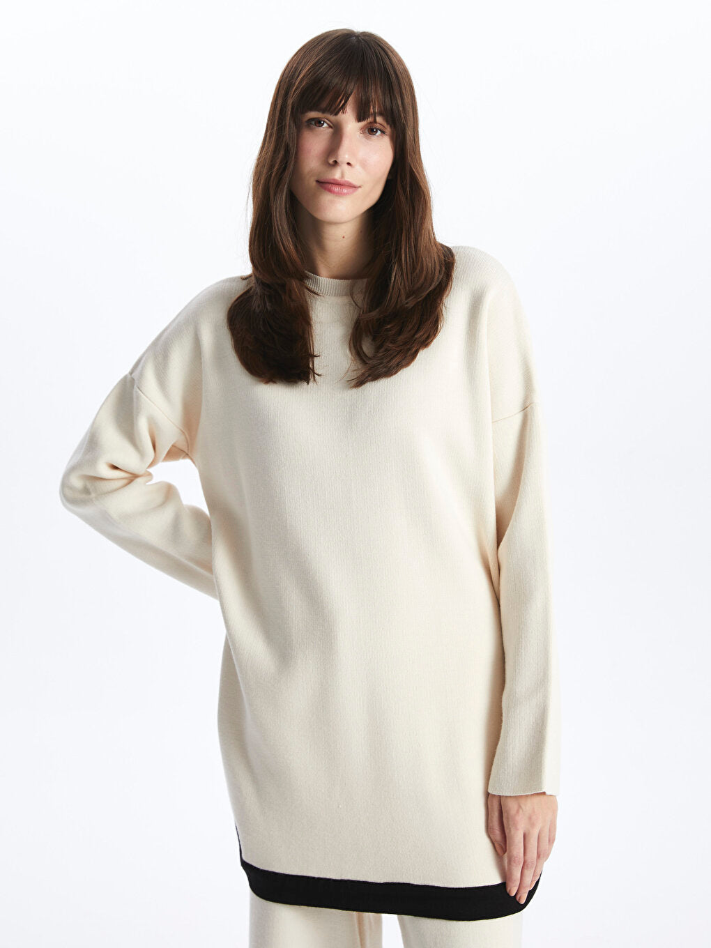 Crew Neck Plain Long Sleeve Oversize Women's Knitwear Tunic