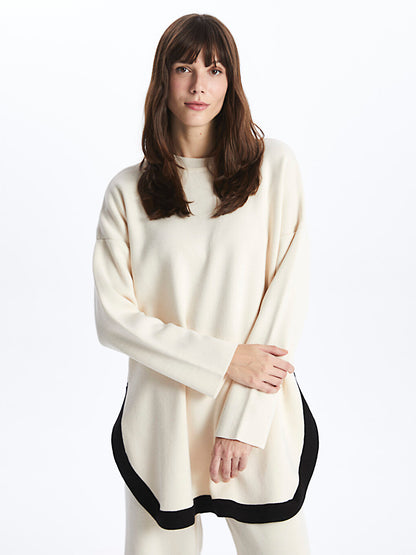 Crew Neck Plain Long Sleeve Oversize Women's Knitwear Tunic