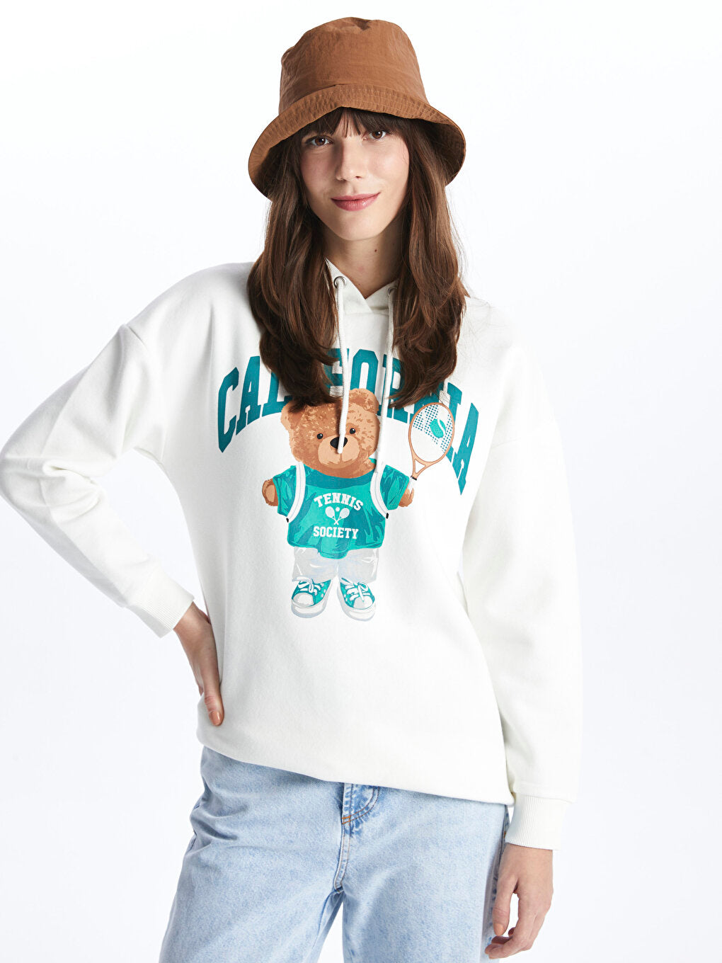 Hooded Printed Long Sleeve Oversize Women's Sweatshirt Tunic