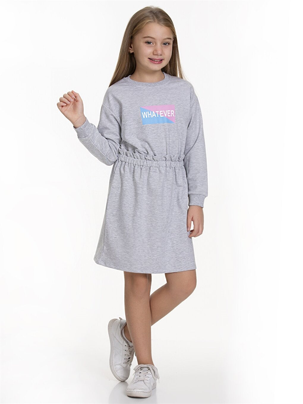 Crew Neck Patterned Long Sleeve Girl's Dress