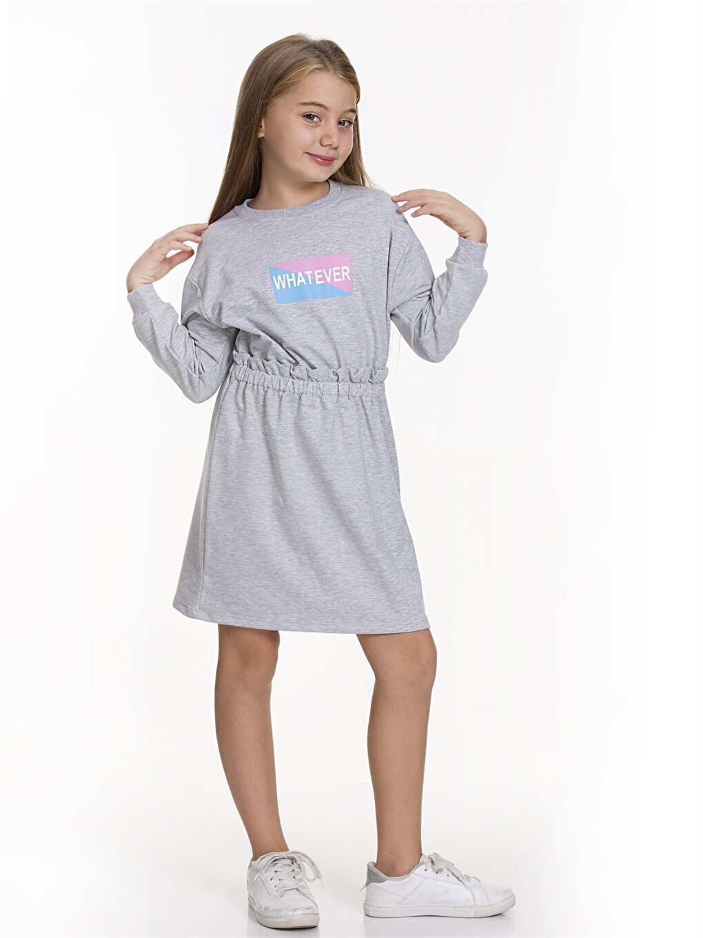 Crew Neck Patterned Long Sleeve Girl's Dress