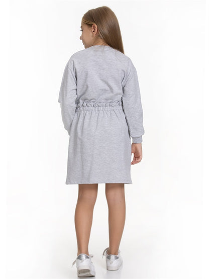 Crew Neck Patterned Long Sleeve Girl's Dress