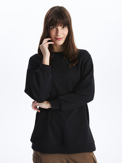 Crew Neck Plain Long Sleeve Women's Sweatshirt Tunic