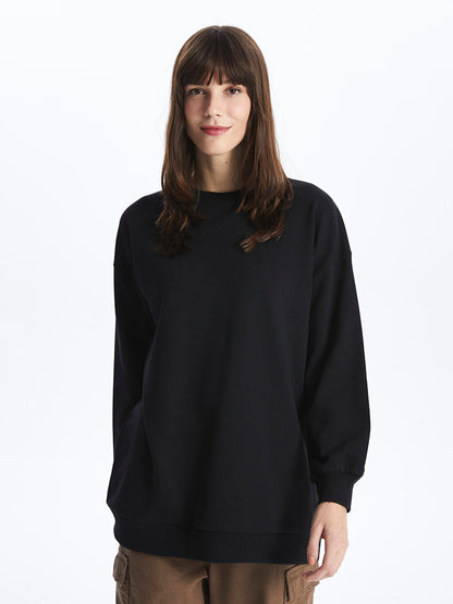 Crew Neck Plain Long Sleeve Women's Sweatshirt Tunic