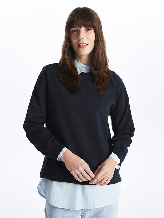 Crew Neck Plain Long Sleeve Women's Sweatshirt Tunic