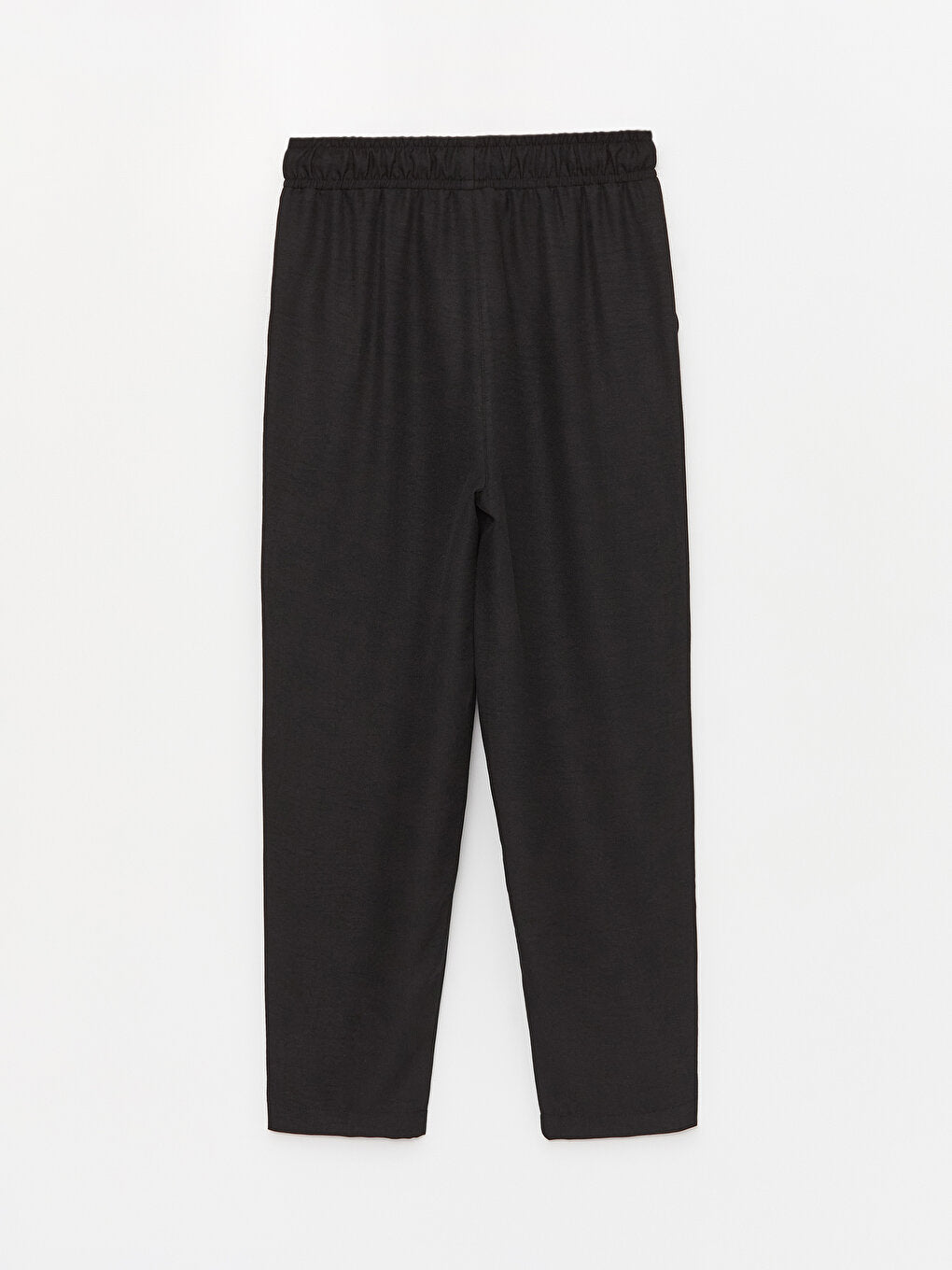 Straight Linen Look Women's Trousers with Elastic Waist