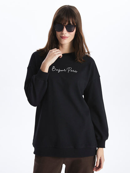 Crew Neck Embroidered Long Sleeve Women's Sweatshirt Tunic