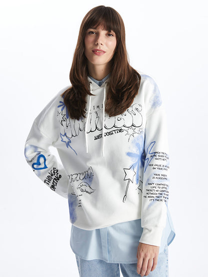 Hooded Printed Long Sleeve Oversize Women's Sweatshirt Tunic