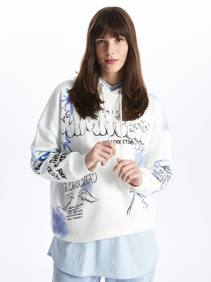 Hooded Printed Long Sleeve Oversize Women's Sweatshirt Tunic