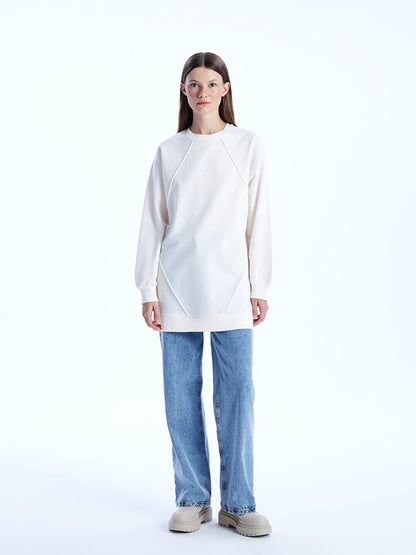 Crew Neck Plain Long Sleeve Women's Sweatshirt Tunic