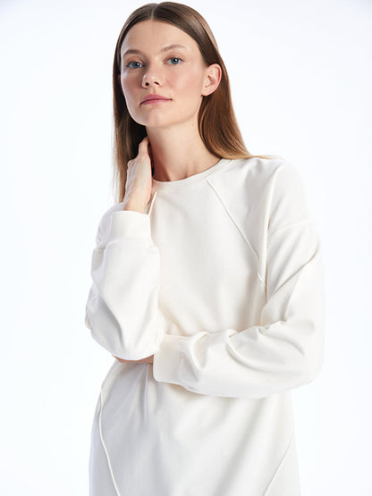 Crew Neck Plain Long Sleeve Women's Sweatshirt Tunic