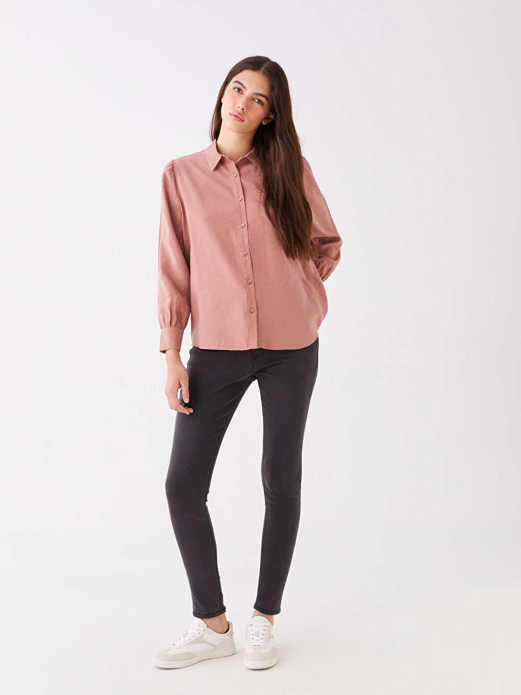 Plain Long Sleeve Oversize Women's Shirt