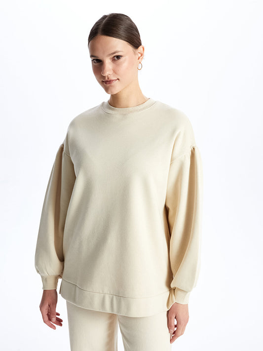 Crew Neck Plain Long Sleeve Women's Sweatshirt Tunic