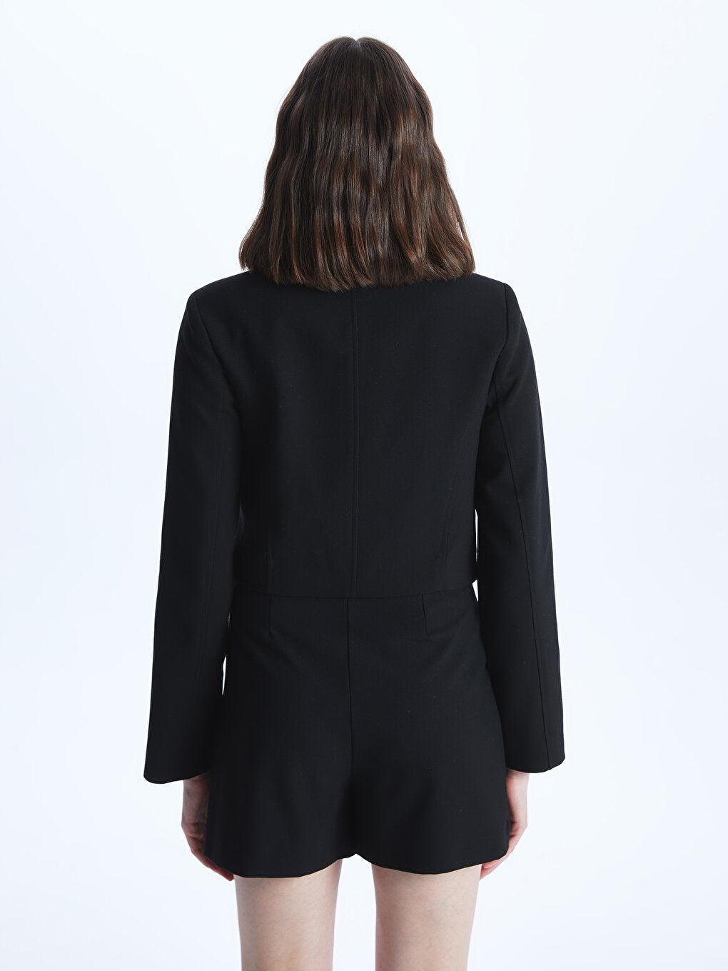 Shirt Collar Plain Long Sleeve Crop Women's Jacket