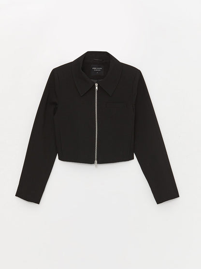 Shirt Collar Plain Long Sleeve Crop Women's Jacket