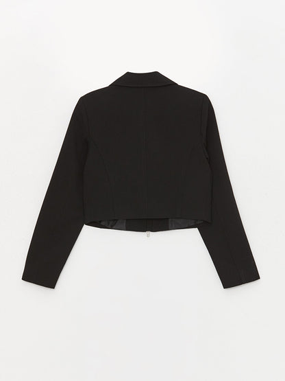 Shirt Collar Plain Long Sleeve Crop Women's Jacket