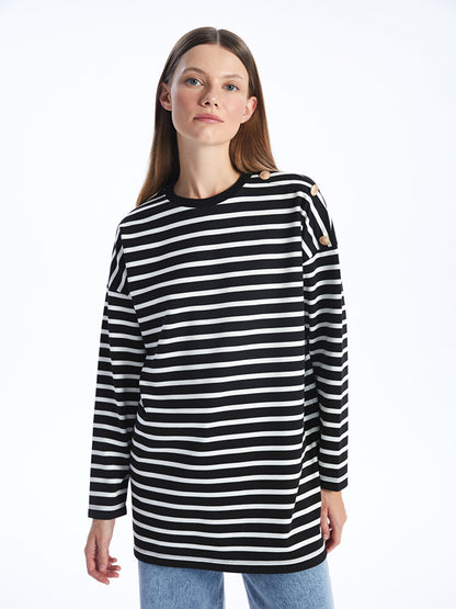 Crew Neck Striped Long Sleeve Women's Tunic