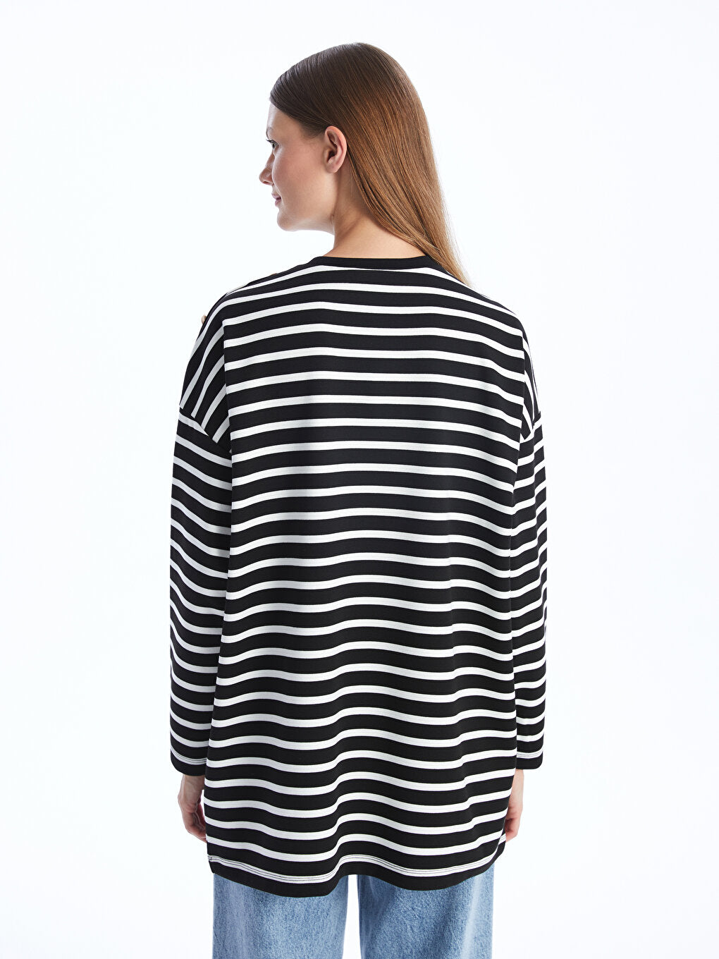 Crew Neck Striped Long Sleeve Women's Tunic