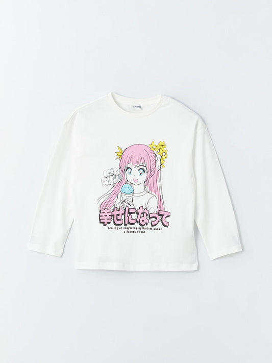 Crew Neck Printed Long Sleeve Girl's T-Shirt