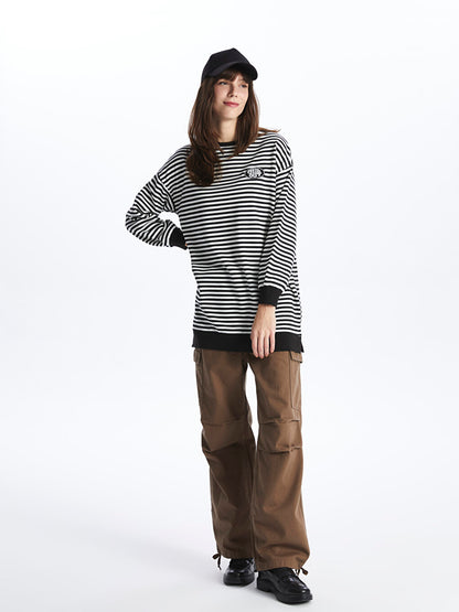 Crew Neck Striped Long Sleeve Women's Tunic