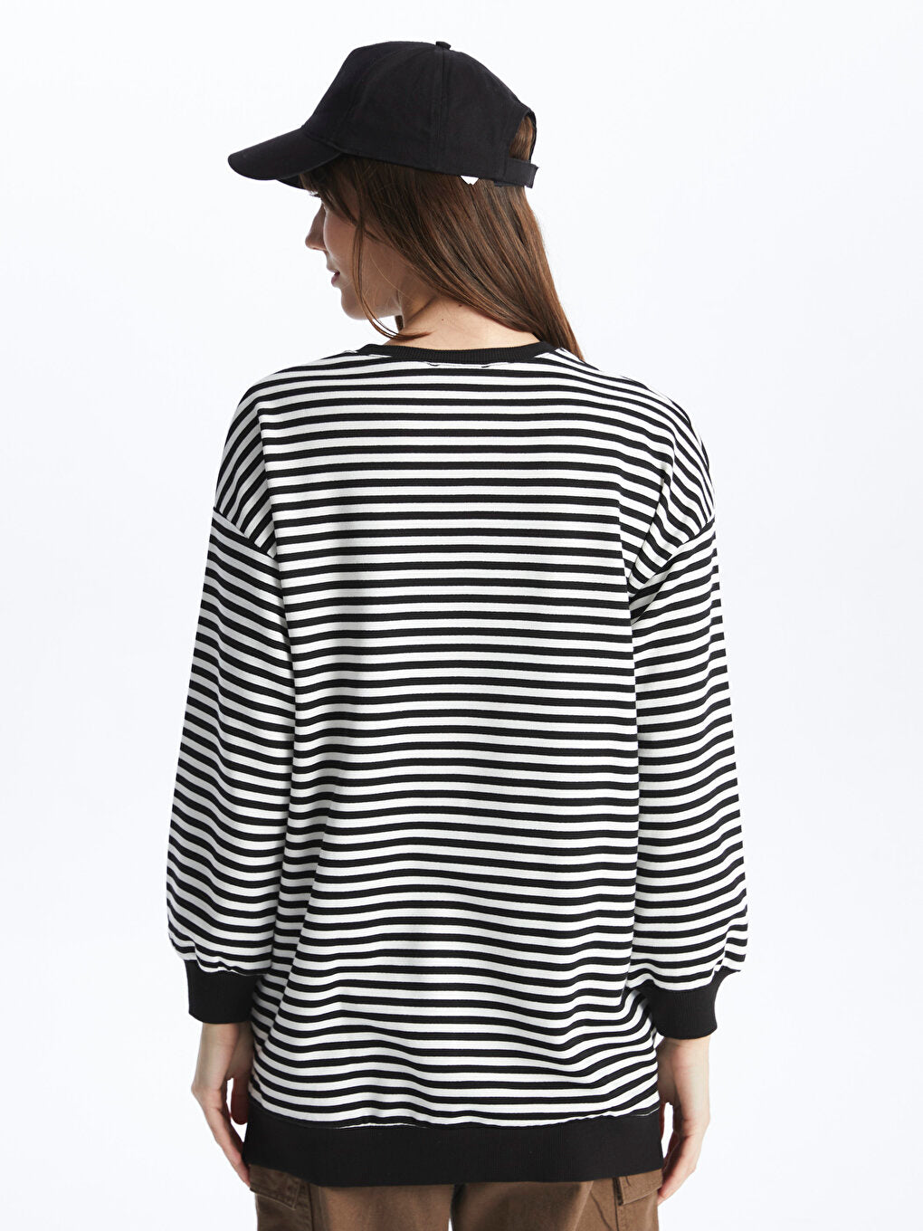 Crew Neck Striped Long Sleeve Women's Tunic