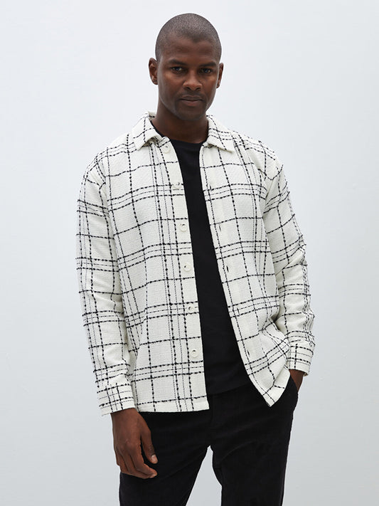 Regular Fit Long Sleeve Plaid Men's Shirt Jacket