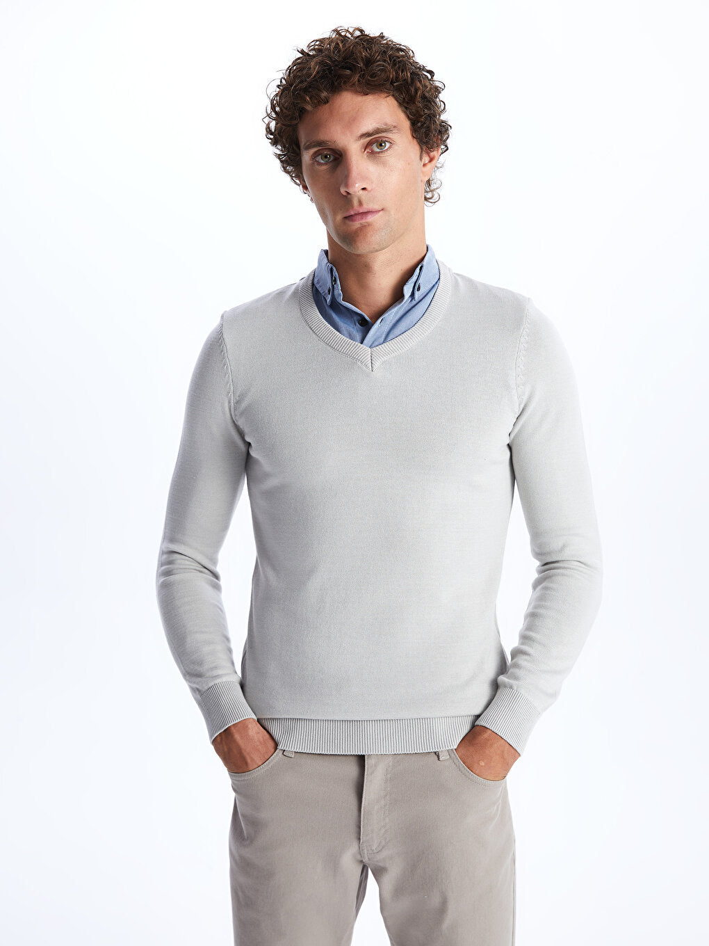 V-Neck Long Sleeve Men's Knitwear Sweater