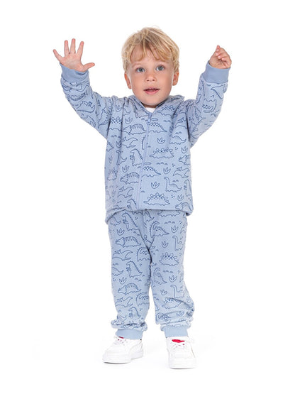 Hooded Long Sleeve Printed Baby Boy 2-Piece Set