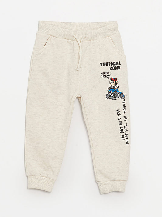 Nostalgic Monkey Printed Baby Boy Tracksuit Bottom with Elastic Waist