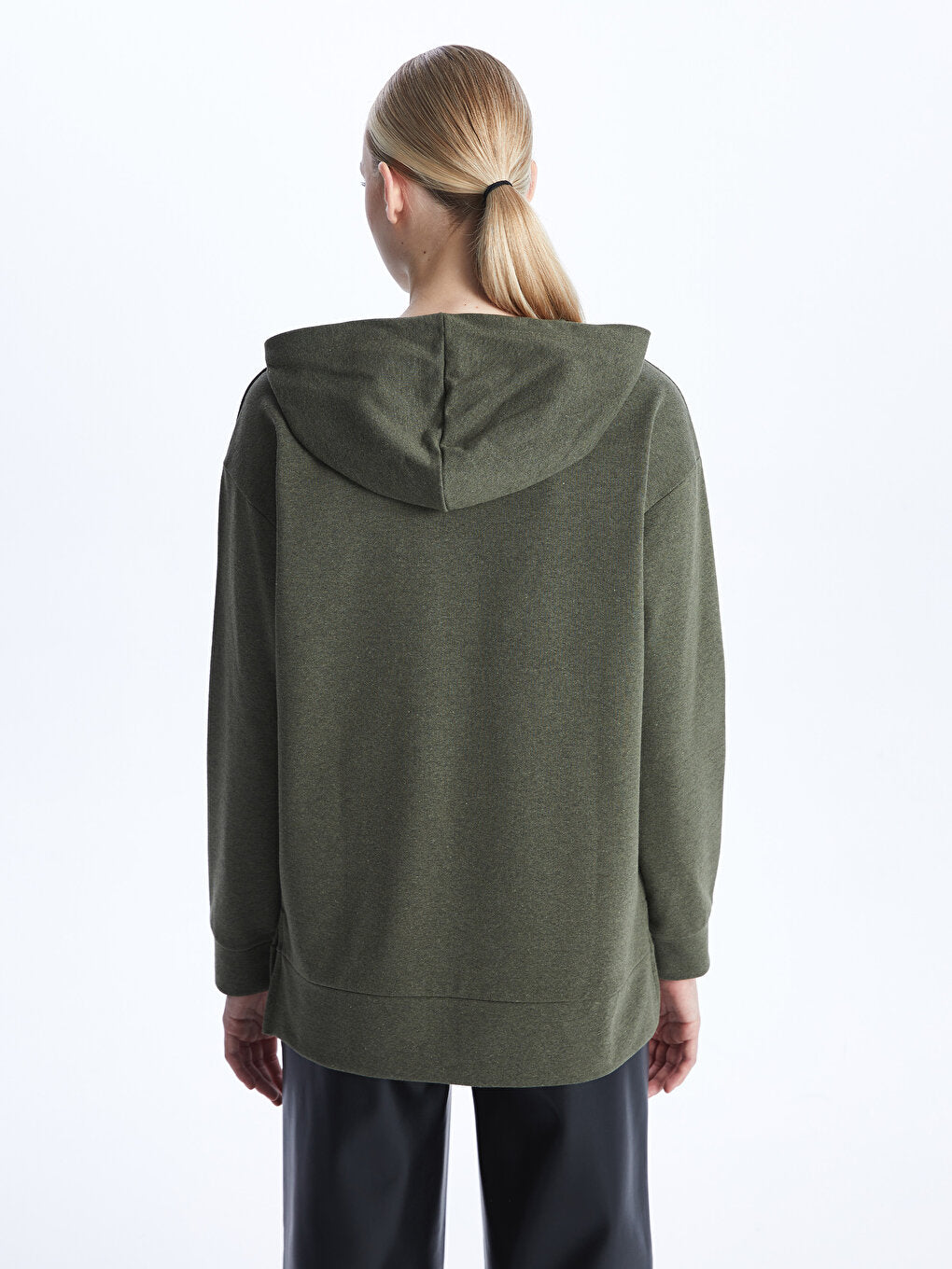 Hooded Plain Long Sleeve Oversize Women's Sweatshirt Tunic