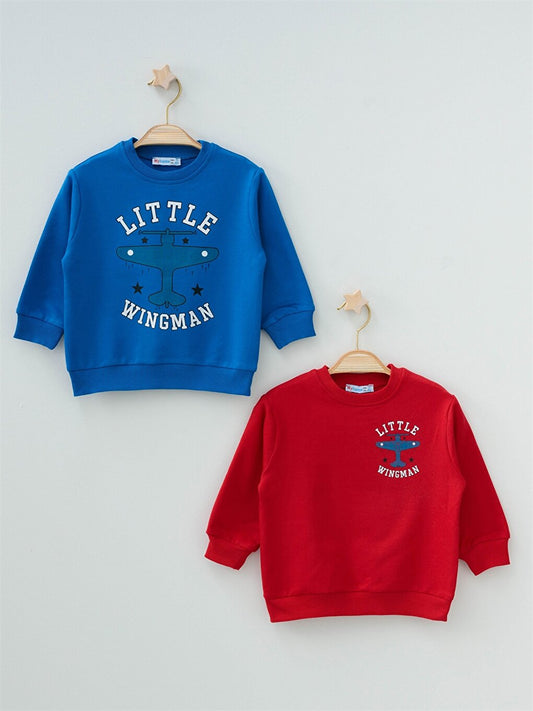 Crew Neck Long Sleeve Printed Baby Boy Sweatshirt 2-pack