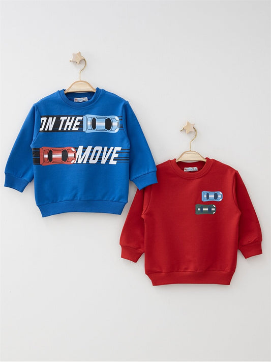 Crew Neck Long Sleeve Printed Baby Boy Sweatshirt 2-pack