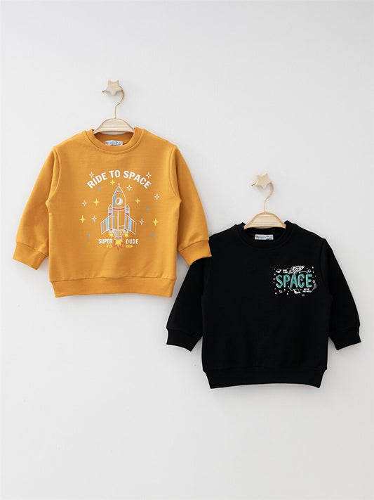 Crew Neck Long Sleeve Printed Baby Boy Sweatshirt 2-pack