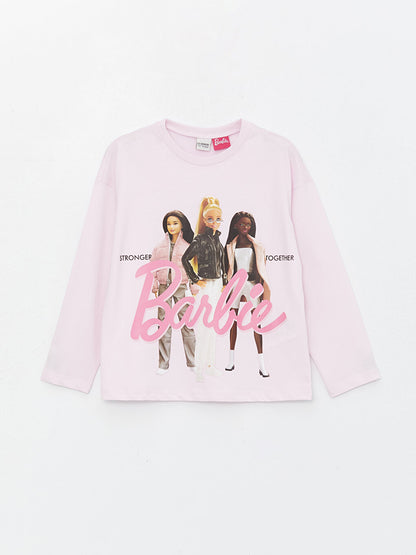 Crew Neck Barbie Printed Long Sleeve Girls' T-Shirt