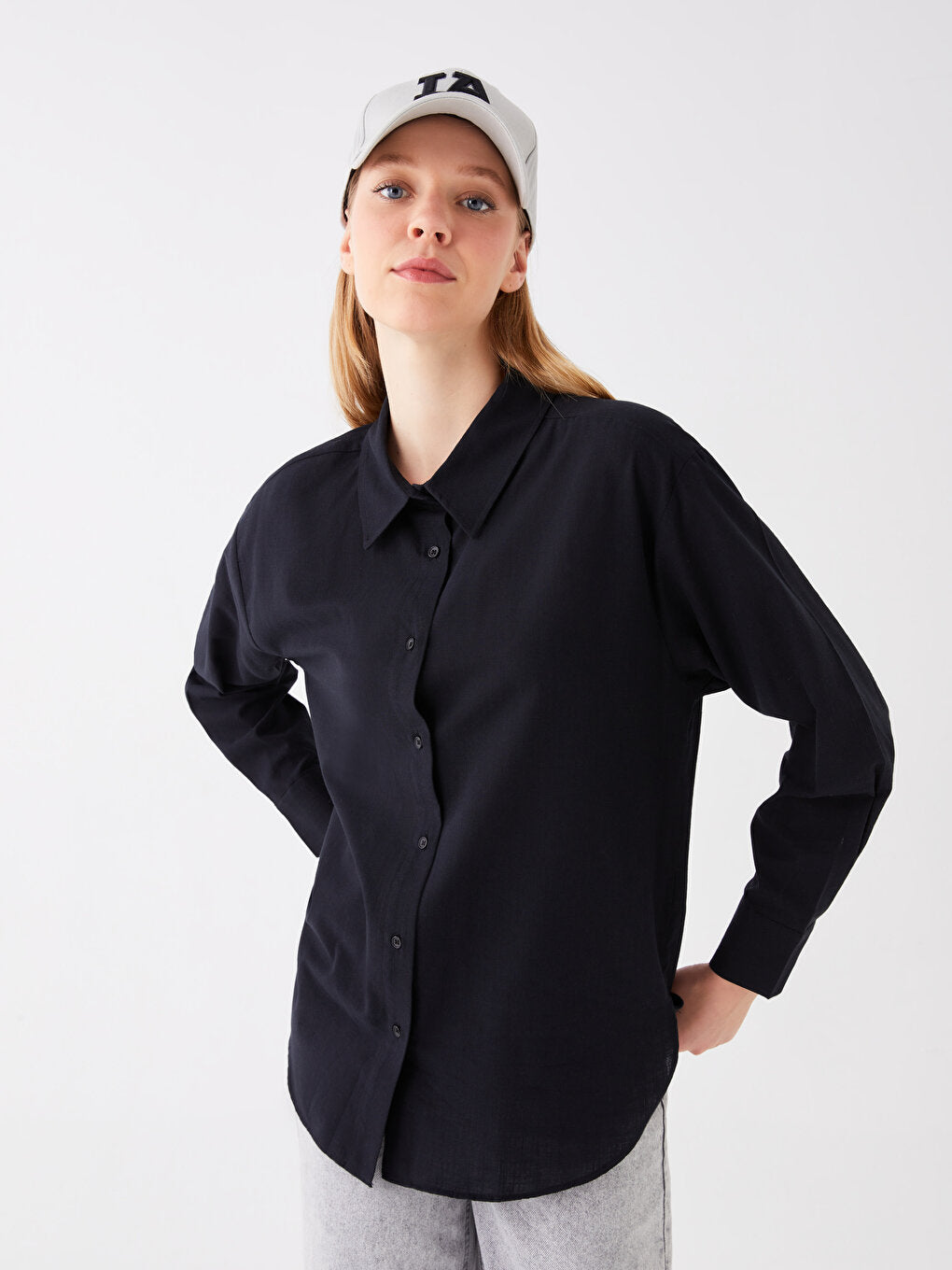 Plain Long Sleeve Oversize Women's Shirt