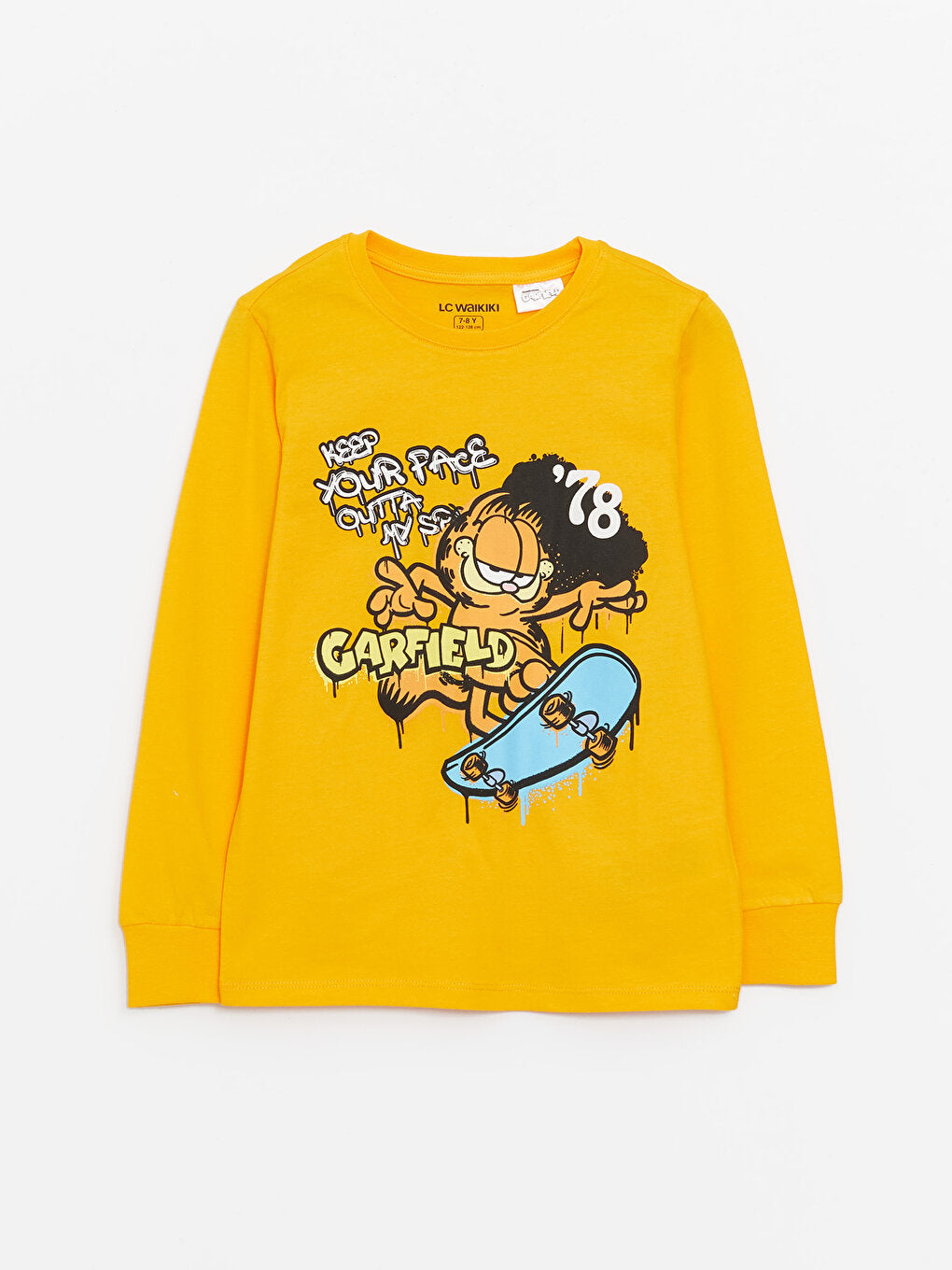 Crew Neck Garfield Printed Long Sleeve Boy's Pajama Set