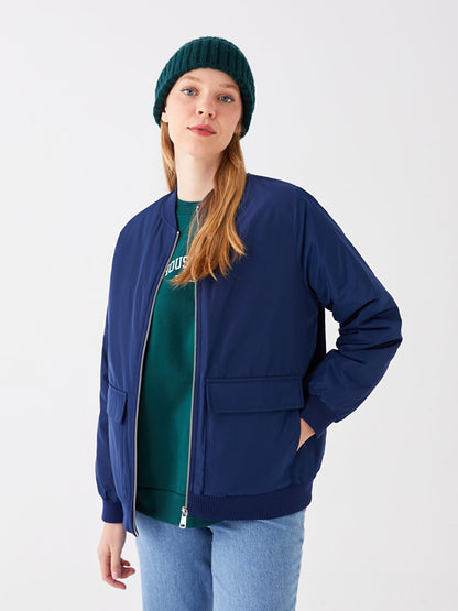 Women's College Collar Plain Bomber Coat