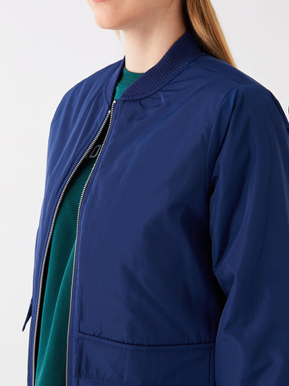 Women's College Collar Plain Bomber Coat