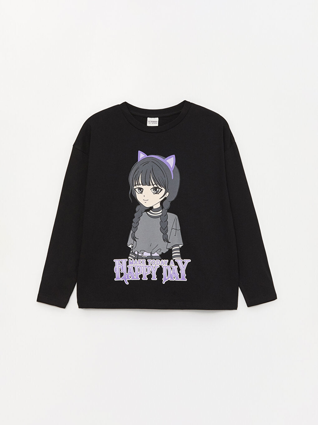 Crew Neck Printed Long Sleeve Girls' T-Shirt