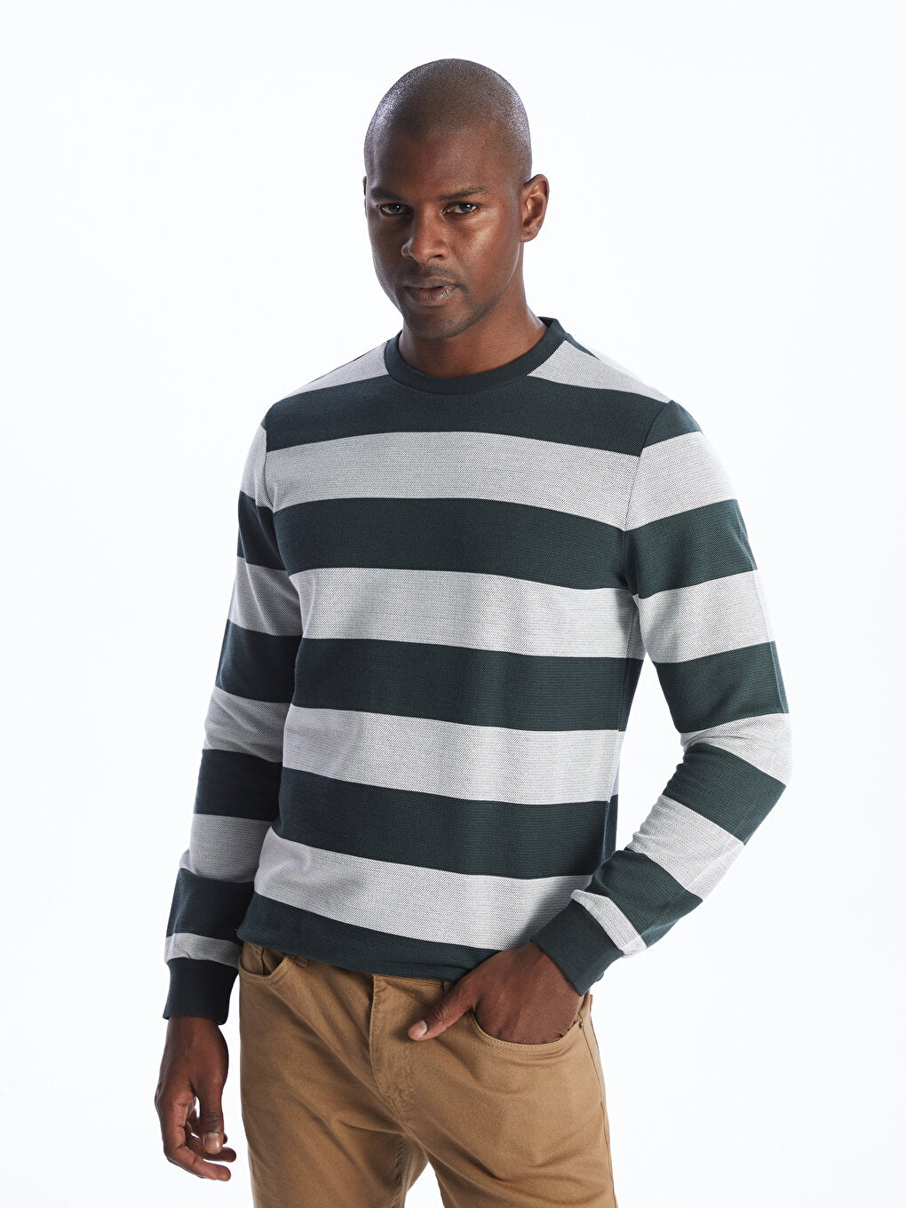 Crew Neck Long Sleeve Striped Men's Sweatshirt