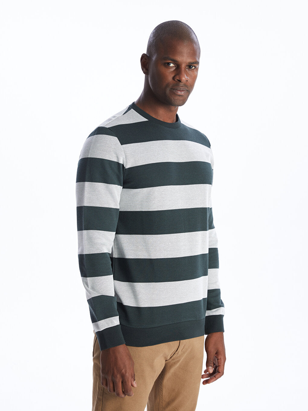 Crew Neck Long Sleeve Striped Men's Sweatshirt