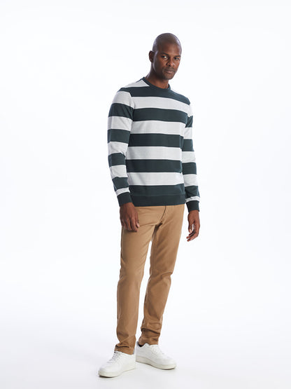 Crew Neck Long Sleeve Striped Men's Sweatshirt