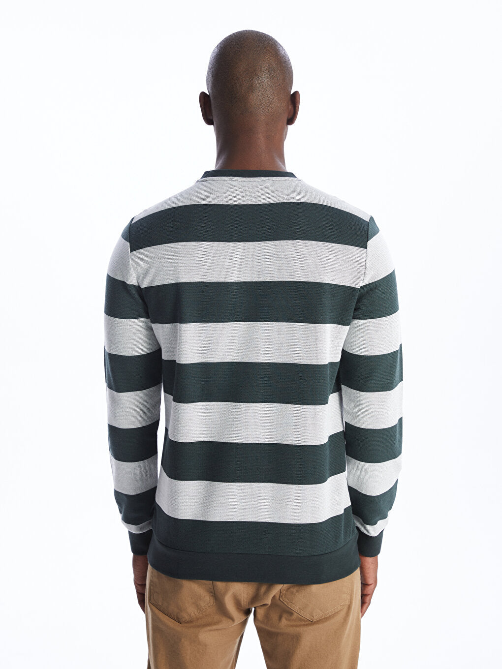 Crew Neck Long Sleeve Striped Men's Sweatshirt