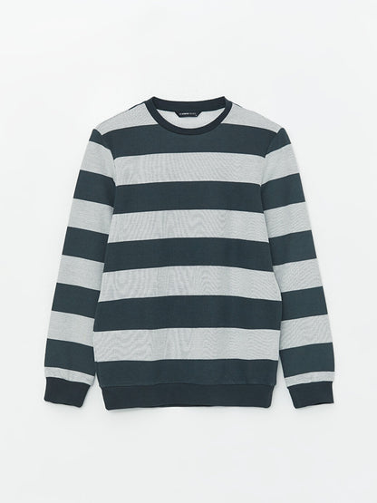 Crew Neck Long Sleeve Striped Men's Sweatshirt