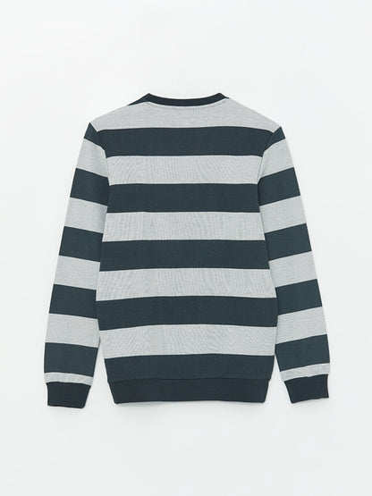 Crew Neck Long Sleeve Striped Men's Sweatshirt