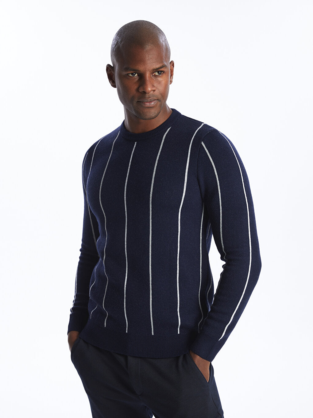 Crew Neck Long Sleeve Striped Men's Knitwear Sweater